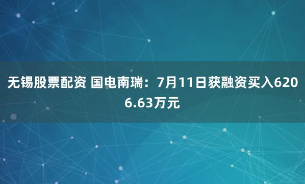 无锡股票配资 国电南瑞：7月11日获融资买入6206.63万元